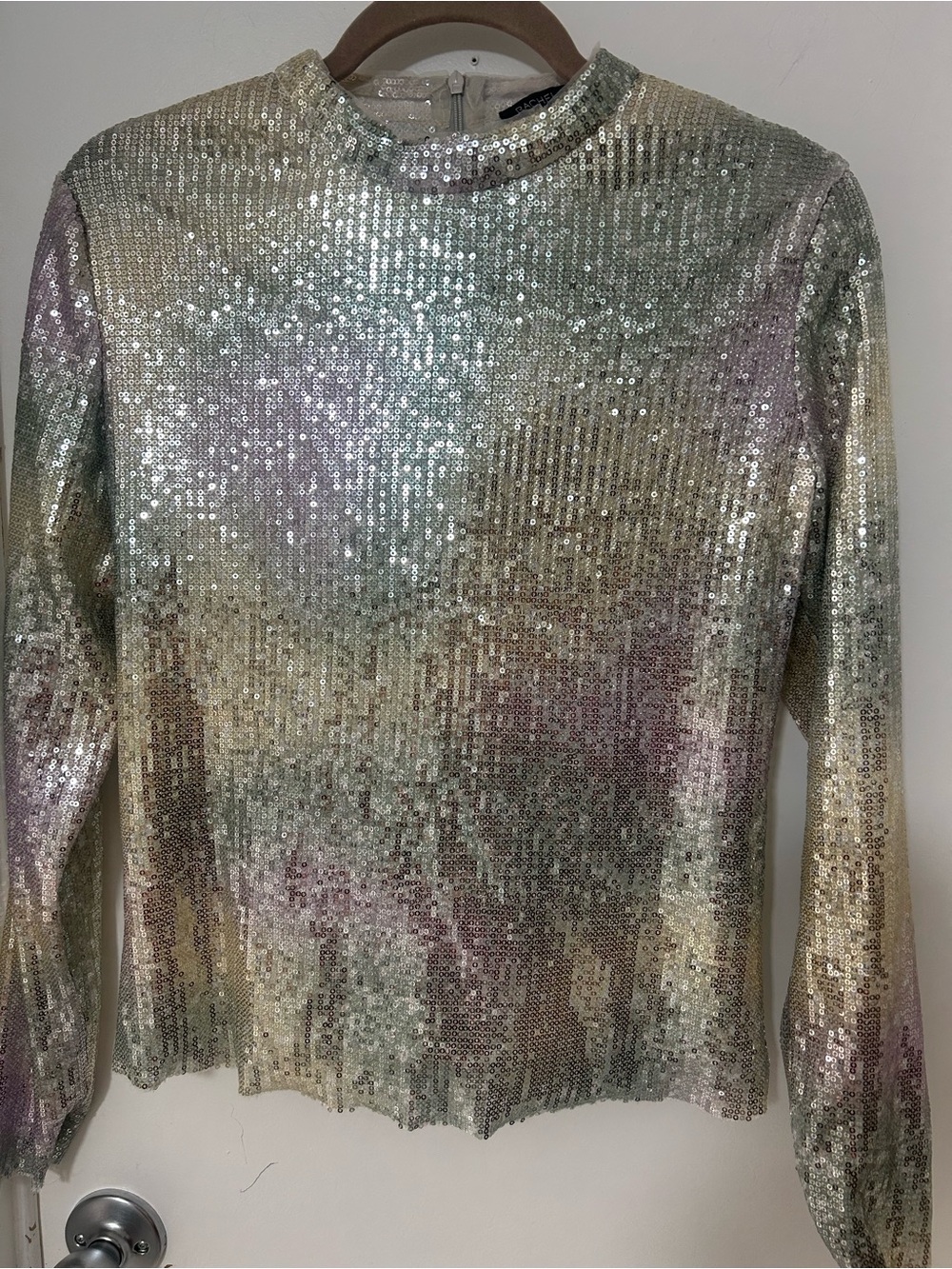 Rachel Zoe Iridescent Sequin Long Sleeve Top